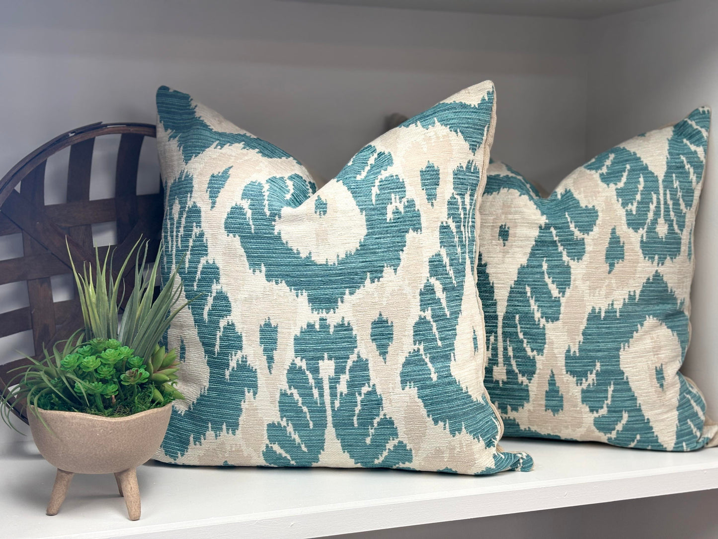 Peacock Blue iKat Pattern Custom Pillow 20x20